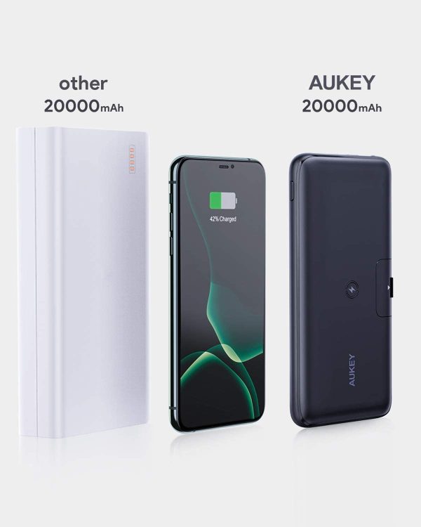 Wireless Portable Charger 20000mAh, AUKEY USB C Power Bank PD 3.0 with Foldable Stand, Quick Charge 3.0 Cell Phone External Battery Pack - PB-WL03S - Gray - Image 3