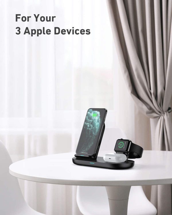 AUKEY 3 in 1 Wireless Charging Station, Charging Stand for iPhone 12/12 Pro Max, Apple Watch, AirPods Pro - LC-A3 - Image 5