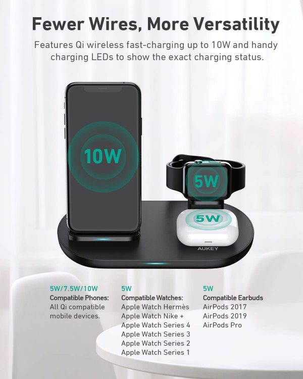 AUKEY 3 in 1 Wireless Charging Station, Charging Stand for iPhone 12/12 Pro Max, Apple Watch, AirPods Pro - LC-A3 - Image 7