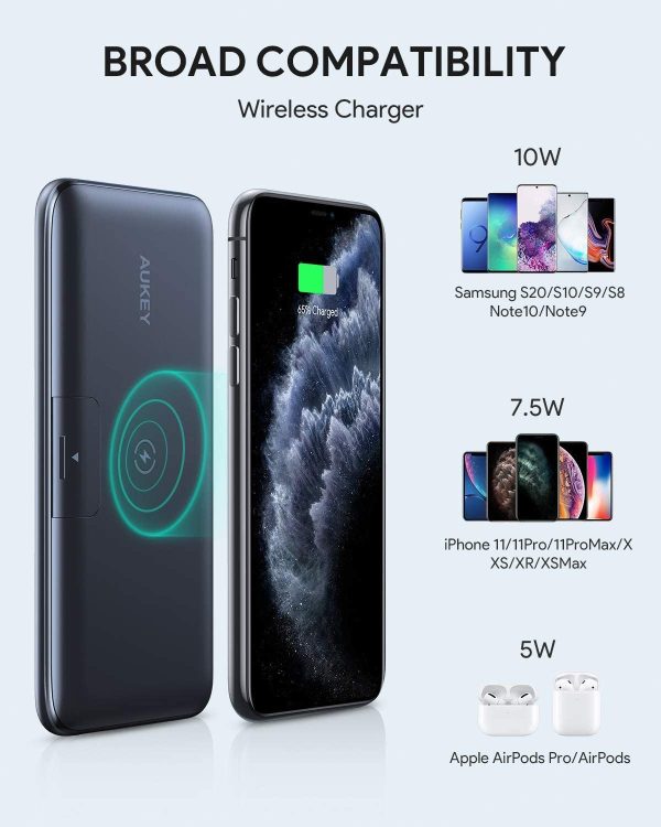 Wireless Portable Charger 20000mAh, AUKEY USB C Power Bank PD 3.0 with Foldable Stand, Quick Charge 3.0 Cell Phone External Battery Pack - PB-WL03S - Gray - Image 7