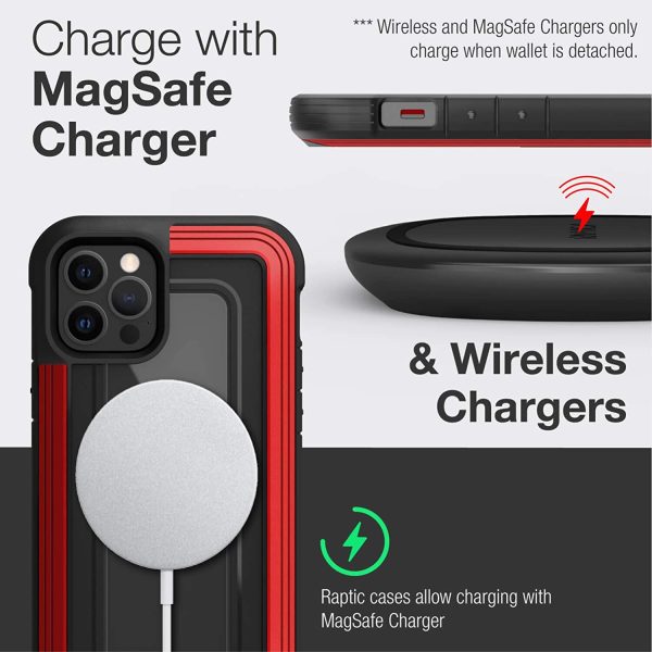 iPhone 12 Pro Max Raptic Shield Wallet Case Drop Protective iPhone Case + Removable Minimalist Metal RFID Blocking Credit Card Holder with Cash Strap - Red - Image 6