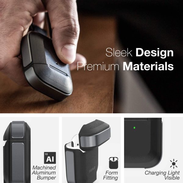 Raptic Trek Airpods 1 / 2 Case - Anodized Aluminum, TPU, and Polycarbonate Protective Case - Black - Image 3
