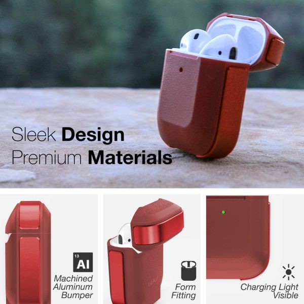 Raptic Trek Airpods 1 / 2 Case - Anodized Aluminum, TPU, and Polycarbonate Protective Case - Red - Image 3