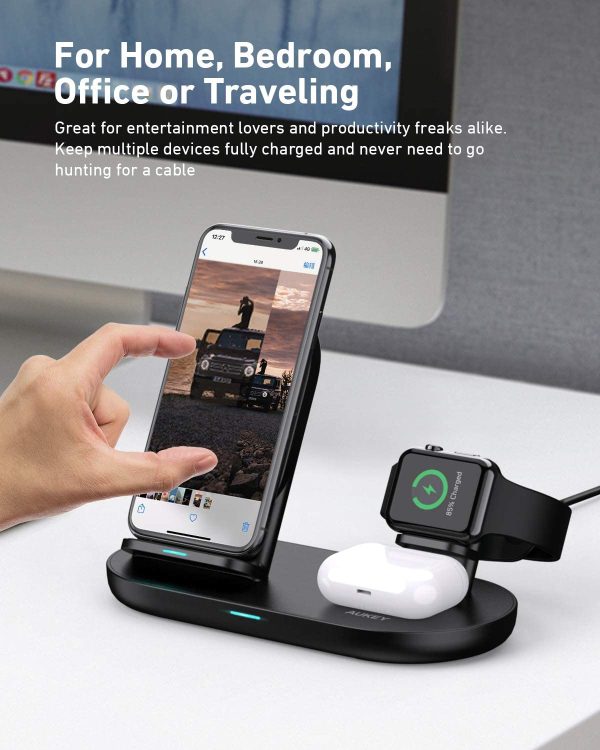 AUKEY 3 in 1 Wireless Charging Station, Charging Stand for iPhone 12/12 Pro Max, Apple Watch, AirPods Pro - LC-A3 - Image 8