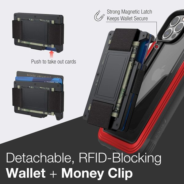 iPhone 12 Pro Max Raptic Shield Wallet Case Drop Protective iPhone Case + Removable Minimalist Metal RFID Blocking Credit Card Holder with Cash Strap - Red - Image 5