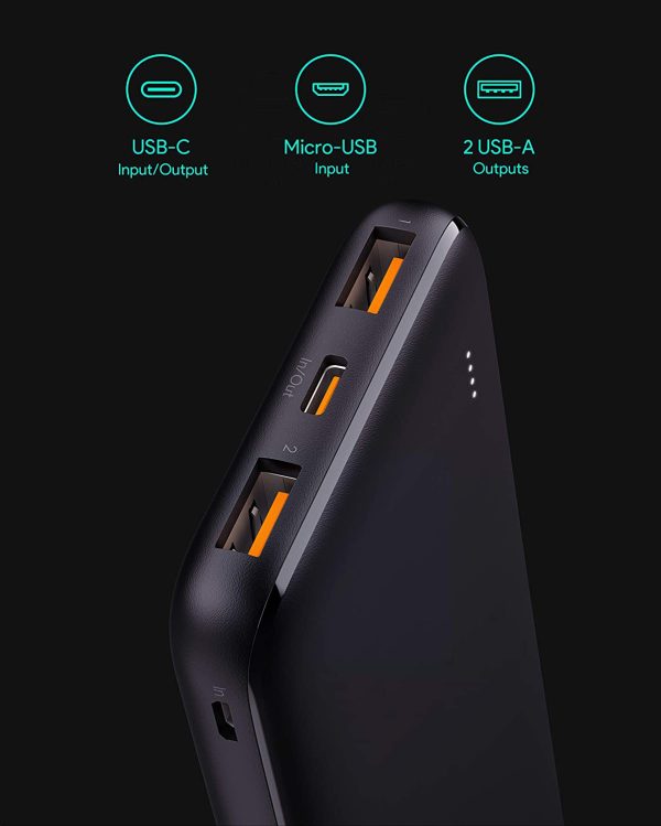 AUKEY USB C Power Bank 10000mAh Portable Charger, Triple Outputs High-Speed External Battery Pack - PB-N73S - Black - Image 4