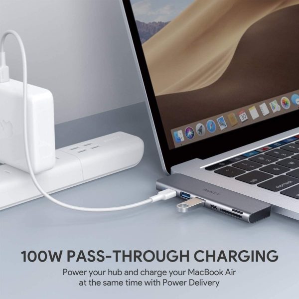 AUKEY USB C Hub 7 in 1 MacBook Pro with 4K HDMI, Thunderbolt 3, 2 USB 3.0, USB-C Data Port, SD and MicroSD Card Reader USB Type C Hub - CB-C76 - Image 4