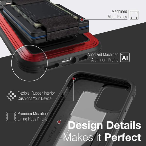 iPhone 12 Pro Max Raptic Shield Wallet Case Drop Protective iPhone Case + Removable Minimalist Metal RFID Blocking Credit Card Holder with Cash Strap - Red - Image 7