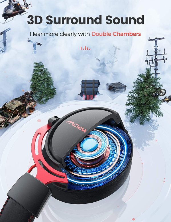 Mpow Air 2.4G Wireless Gaming Headset for PS5/PS4/PC Computer Headset with Dual Chamber Driver, Upto 17 hours of Use, Noise Cancelling Mic, 3D Bass - Red - Image 2