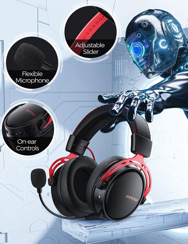 Mpow Air 2.4G Wireless Gaming Headset for PS5/PS4/PC Computer Headset with Dual Chamber Driver, Upto 17 hours of Use, Noise Cancelling Mic, 3D Bass - Red - Image 5