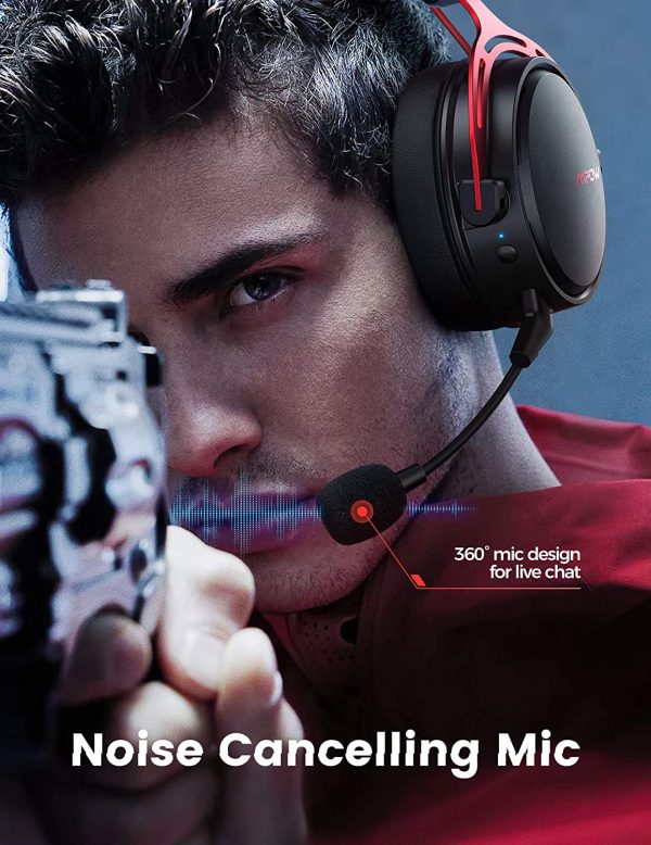 Mpow Air 2.4G Wireless Gaming Headset for PS5/PS4/PC Computer Headset with Dual Chamber Driver, Upto 17 hours of Use, Noise Cancelling Mic, 3D Bass - Red - Image 6