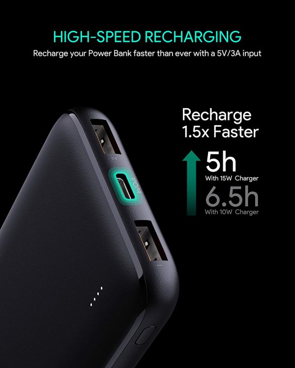 AUKEY USB C Power Bank 10000mAh Portable Charger, Triple Outputs High-Speed External Battery Pack - PB-N73S - Black - Image 5