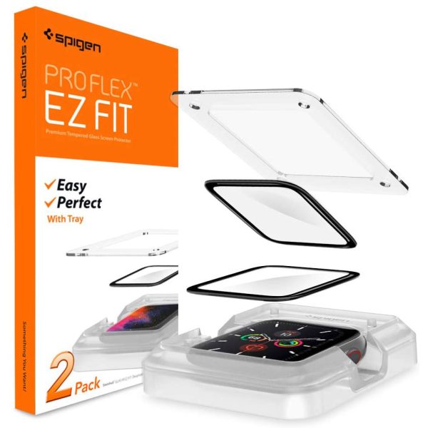 apple-watch-screen-protector-proflex-spigen-2-pack-clear Apple Watch Screen Protector ProFlex by Spigen for 44mm Models 6/SE/5/4 with Auto Alignment Kit - Clear - 2 PACK - AFL01220 - Image 1