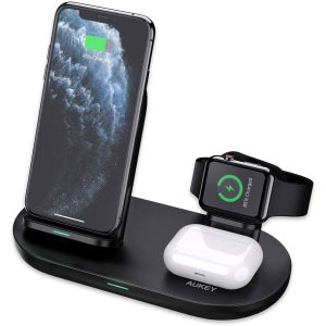 AUKEY 3 in 1 Wireless Charging Station, Charging Stand for iPhone 12/12 Pro Max, Apple Watch, AirPods Pro - LC-A3