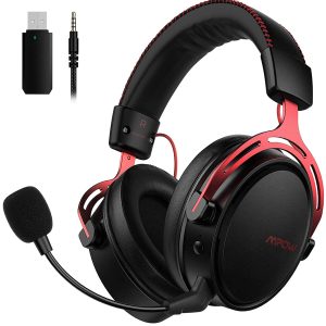 Mpow Air 2.4G Wireless Gaming Headset for PS5/PS4/PC Computer Headset with Dual Chamber Driver, Upto 17 hours of Use, Noise Cancelling Mic, 3D Bass - Red