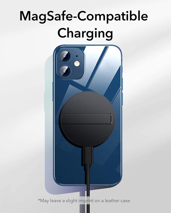 ESR HaloLock Kickstand Wireless Charger, Compatible with iPhone 12/12 mini/12 Pro/12 Pro Max and Magnetic Cases, with 5 ft (1.5 m) Removable Cable (Adapter Not Included) - Black - Image 6