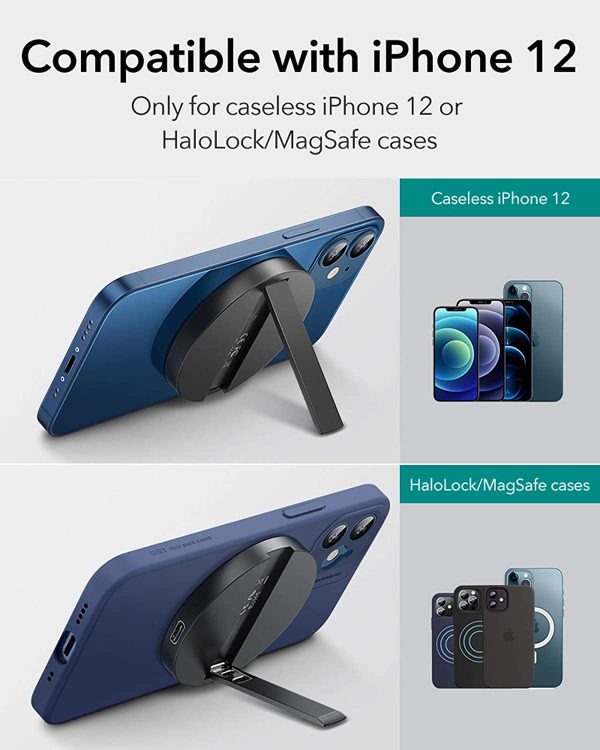 ESR HaloLock Kickstand Wireless Charger, Compatible with iPhone 12/12 mini/12 Pro/12 Pro Max and Magnetic Cases, with 5 ft (1.5 m) Removable Cable (Adapter Not Included) - Black - Image 4