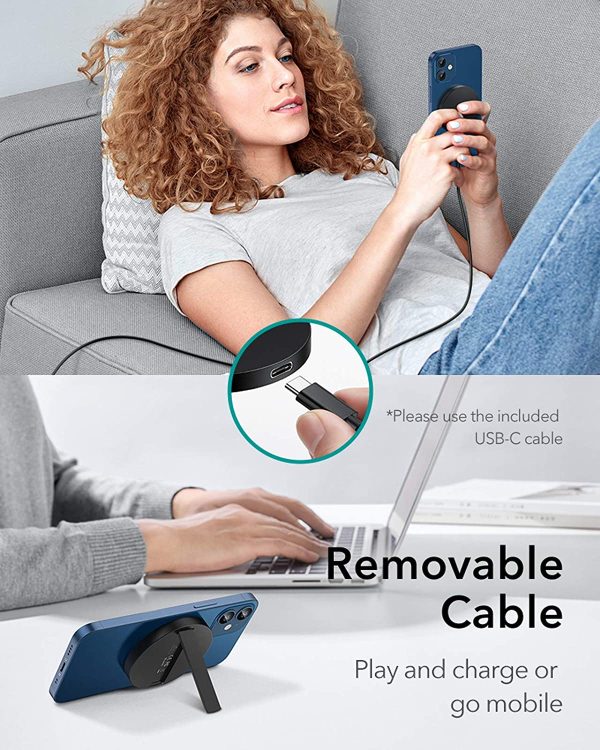 ESR HaloLock Kickstand Wireless Charger, Compatible with iPhone 12/12 mini/12 Pro/12 Pro Max and Magnetic Cases, with 5 ft (1.5 m) Removable Cable (Adapter Not Included) - Black - Image 8