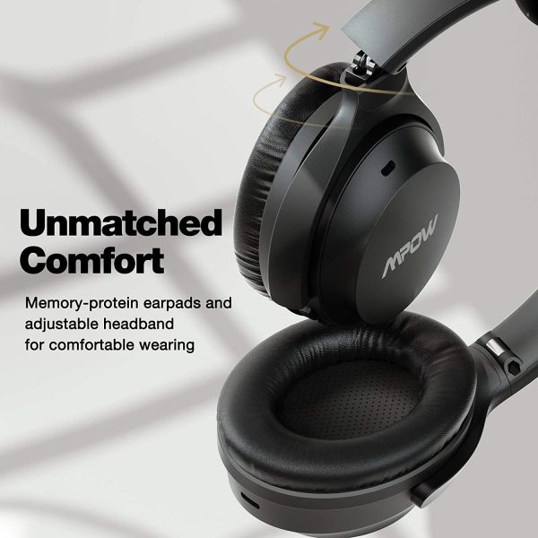MPOW H12 IPO Active Noise Cancelling Wireless Over Ear Headphones with Deep BASS - Black - Image 4