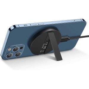 ESR HaloLock Kickstand Wireless Charger, Compatible with iPhone 12/12 mini/12 Pro/12 Pro Max and Magnetic Cases, with 5 ft (1.5 m) Removable Cable (Adapter Not Included) - Black