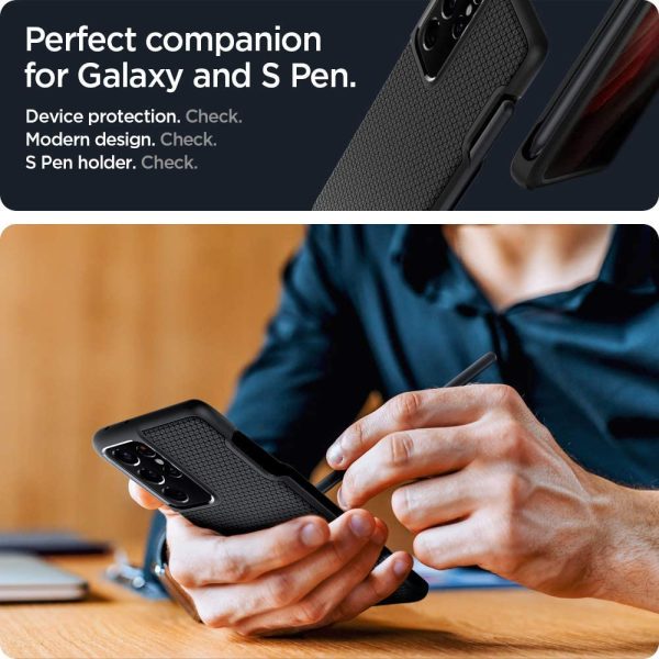 Galaxy S21 Ultra Liquid Air P Case by Spigen ACS02831 - Matte Black - Built in S Pen Holder - Image 6