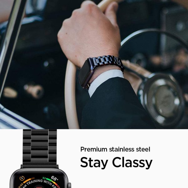 Apple Watch Band for 44mm / 42mm Modern Fit Stainless Steel Band by Spigen for Models 6/SE/5/4/3/2/1 - Black - 062MP25403 - Image 2