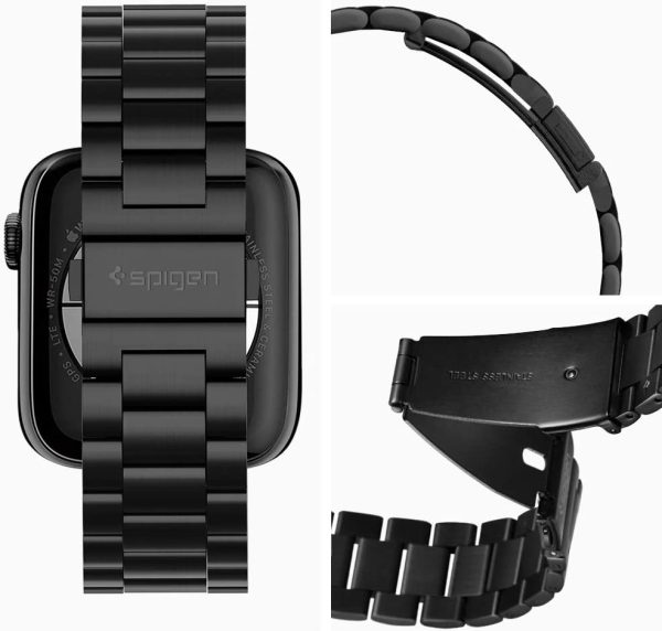 Apple Watch Band for 44mm / 42mm Modern Fit Stainless Steel Band by Spigen for Models 6/SE/5/4/3/2/1 - Black - 062MP25403 - Image 7