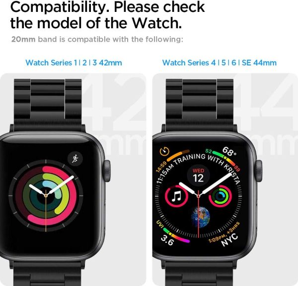 Apple Watch Band for 44mm / 42mm Modern Fit Stainless Steel Band by Spigen for Models 6/SE/5/4/3/2/1 - Black - 062MP25403 - Image 8