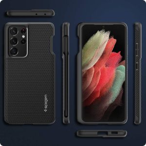 Galaxy S21 Ultra Liquid Air P Case by Spigen ACS02831 - Matte Black - Built in S Pen Holder - Image 7