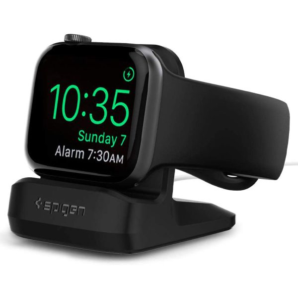 apple-watch-stand-black Apple Watch Stand Spigen S350 for 44mm/40mm Series 6/SE/5/4 and 42mm/38mm Series 3/2/1 Compatible with Nightstand Mode - Black - Image 1
