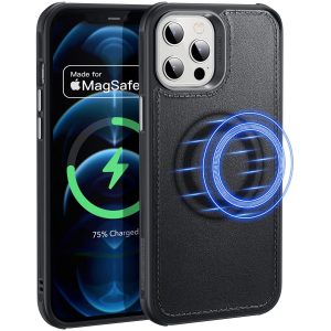 Apple iPhone 12 Pro Max MagSafe Vegan Leather Case by ESR supports Magnetic Charging with Camera Guard - Black