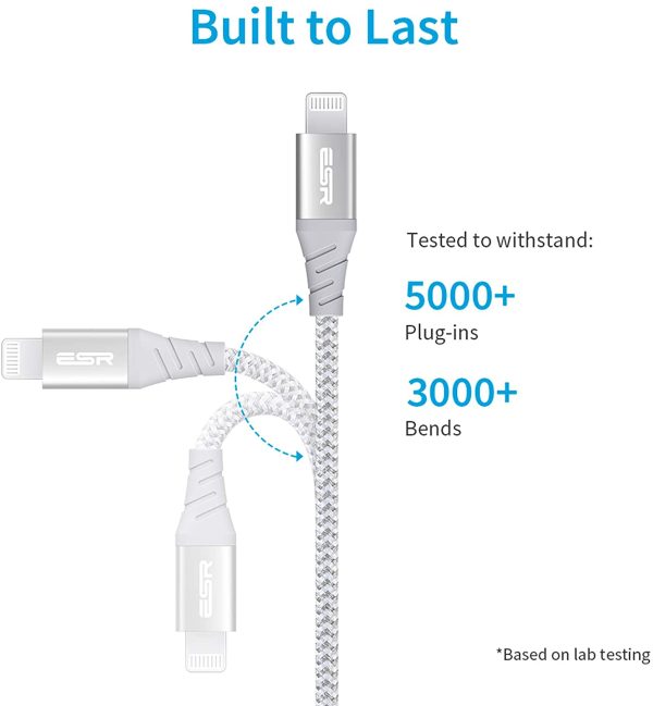 USB C to Lightning Cable MFi Certified Nylon Braided by ESR - 6 Feet - Silver - Image 6