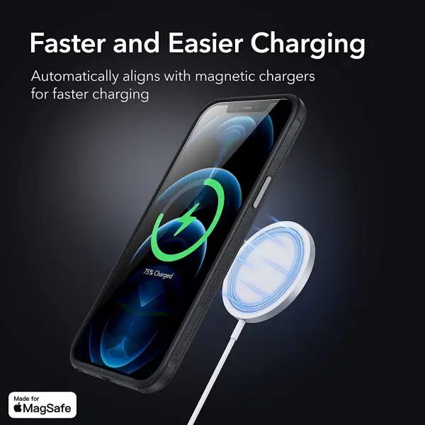 Apple iPhone 12 Pro Max MagSafe Vegan Leather Case by ESR supports Magnetic Charging with Camera Guard - Black - Image 7