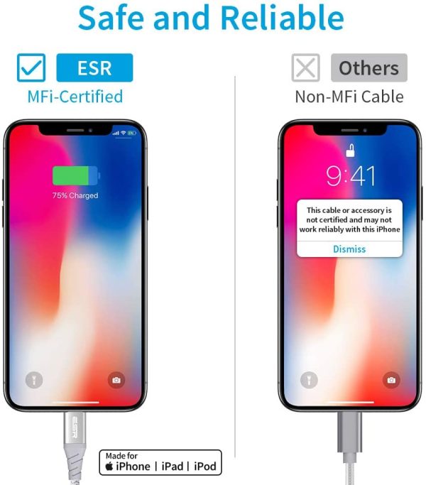 USB C to Lightning Cable MFi Certified Nylon Braided by ESR - 6 Feet - Silver - Image 4
