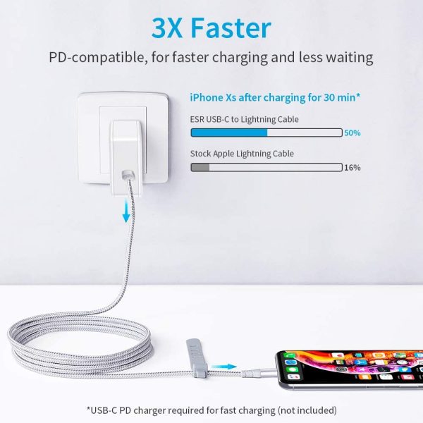 USB C to Lightning Cable MFi Certified Nylon Braided by ESR - 6 Feet - Silver - Image 7