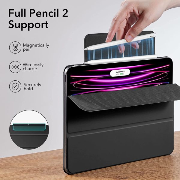 iPad Pro 12.9 2022 / 2021 Rebound Magnetic Smart Case Convenient Magnetic Attachment Supports Pencil Pairing & Charging - Black - Image 9