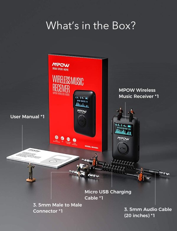 MPOW Wireless Music Receiver for Music Streaming on Devices without Bluetooth with LCD Screen - Black - Image 2