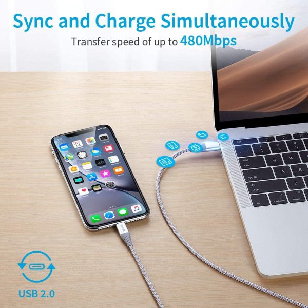 USB C to Lightning Cable MFi Certified Nylon Braided by ESR - 6 Feet - Silver - Image 8