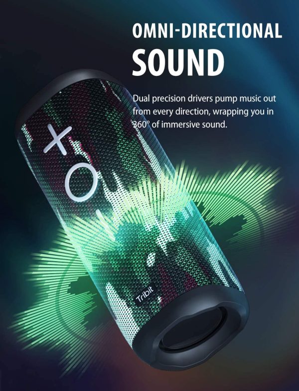 Tribit StormBox Bluetooth Speaker - 360° Full Surround Sound, Enhanced Xtra Bass, Wireless Dual Pairing, 20-Hour Playtime - Camo - Image 3