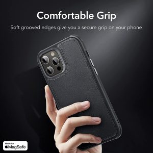 Apple iPhone 12 Pro Max MagSafe Vegan Leather Case by ESR supports Magnetic Charging with Camera Guard - Black - Image 6