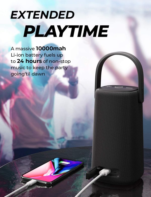 Tribit StormBox Pro Portable Bluetooth Speaker with High Fidelity 360° Sound Quality, 3 Drivers with 2 Passive Radiators, Exceptional Built-in XBass, 24H Battery Life, IP67 Waterproof for Outdoors - Black - Image 6