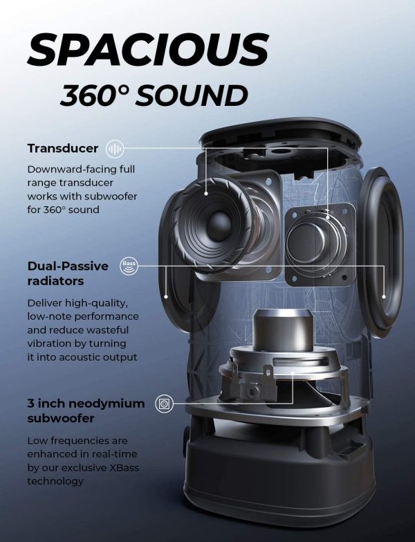 Tribit StormBox Pro Portable Bluetooth Speaker with High Fidelity 360° Sound Quality, 3 Drivers with 2 Passive Radiators, Exceptional Built-in XBass, 24H Battery Life, IP67 Waterproof for Outdoors - Black - Image 4