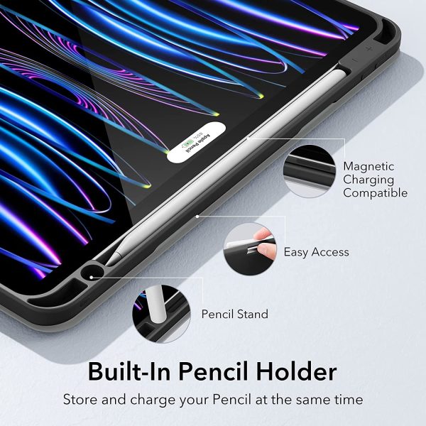 iPad Pro 11 2022 / 2021 Rebound Pencil Case Convenient Pencil Holder & Soft Flexible TPU Back Cover - Silver Gray - Image 5