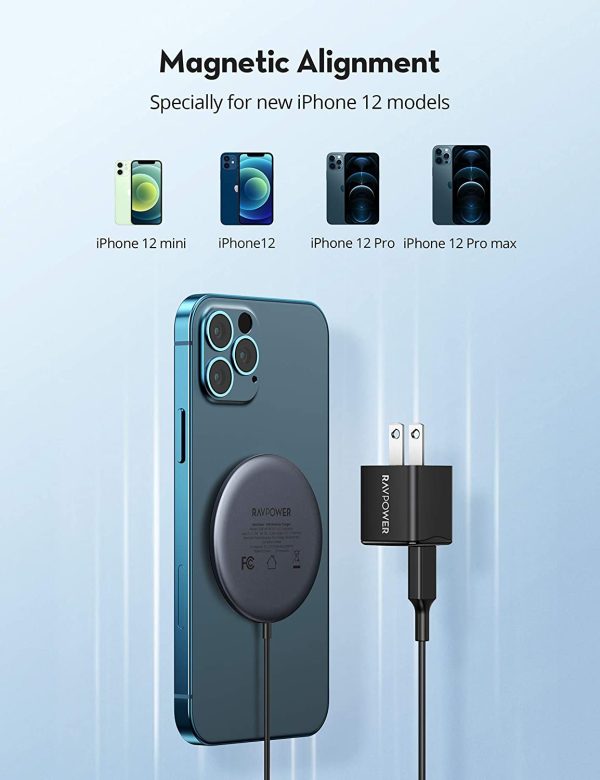 71xprHGukkL._AC_SL1500_ Ravpower Magnetic Wireless Charger 15W for iPhone 12 & other phones RP-WC012 - Black - Image 2