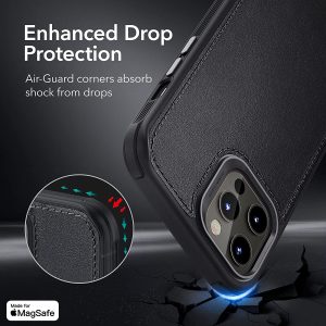 Apple iPhone 12 Pro Max MagSafe Vegan Leather Case by ESR supports Magnetic Charging with Camera Guard - Black - Image 2