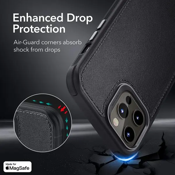 Apple iPhone 12 Pro Max MagSafe Vegan Leather Case by ESR supports Magnetic Charging with Camera Guard - Black - Image 2