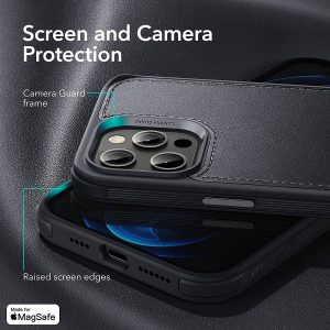 Apple iPhone 12 Pro Max MagSafe Vegan Leather Case by ESR supports Magnetic Charging with Camera Guard - Black - Image 4