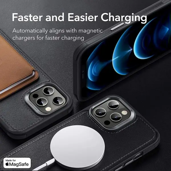 Apple iPhone 12 Pro Max MagSafe Vegan Leather Case by ESR supports Magnetic Charging with Camera Guard - Black - Image 5