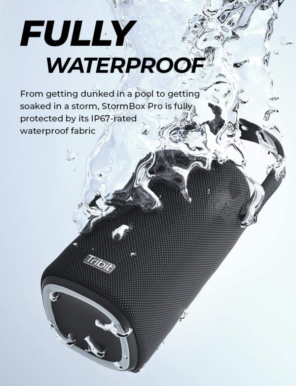 Tribit StormBox Pro Portable Bluetooth Speaker with High Fidelity 360° Sound Quality, 3 Drivers with 2 Passive Radiators, Exceptional Built-in XBass, 24H Battery Life, IP67 Waterproof for Outdoors - Black - Image 3