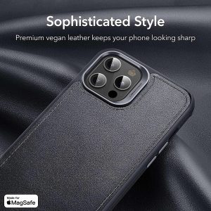 Apple iPhone 12 Pro Max MagSafe Vegan Leather Case by ESR supports Magnetic Charging with Camera Guard - Black - Image 3